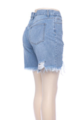High Rise Boyfriend Distressed Cutoff Denim Shorts Raw Hem
