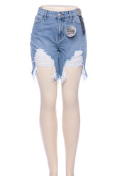 High Rise Boyfriend Distressed Cutoff Denim Shorts Raw Hem