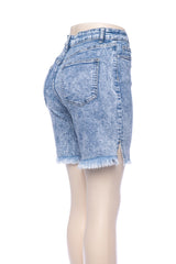 Acid Wash High Rise Frayed Bermuda Denim Shorts