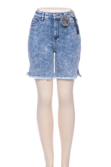 Acid Wash High Rise Frayed Bermuda Denim Shorts