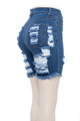High Rise Destroyed Frayed Denim Bermuda Shorts