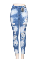 T400 Cloud Wash Destroyed High Rise Skinny Jeans