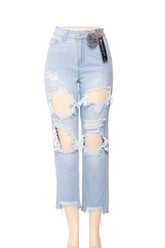 High-Rise Boyfriend Fit Distressed Light Jeans