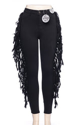 Black Fringe High Waisted Skinny w/ Shredded Side