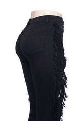 Black Fringe High Waisted Skinny w/ Shredded Side