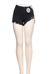 Denim Short - Black, Bling Hardware Detail
