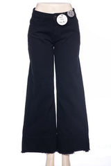 Wide-Leg Jean - Black, Frayed Hem