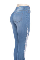 Skinny Jean - Light Blue, Side Seam Distress