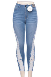 Skinny Jean - Light Blue, Side Seam Distress