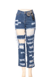 Distressed High-Rise Jeans - Vintage Blue Wash