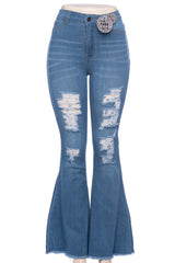 Flare Jean - Medium Blue, Heavy Distress