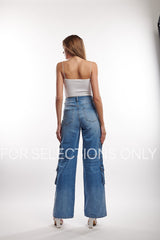 Cargo Jean - Medium Blue, Wide-Leg with Zippers
