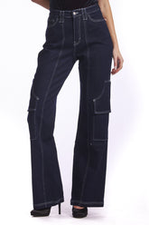 Cargo Jean Dark Indigo, Wide Leg Contrast Stitch