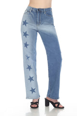 Straight-Leg Jean - Faded Blue with Star Print