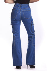 High Waisted Cargo Boot Cut Jeans
