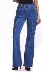 High Waisted Cargo Boot Cut Jeans