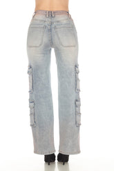High Waisted , Cargo Straight Jeans
