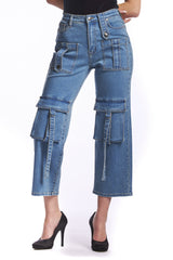 Utility Cargo Denim High-Rise Cropped Multi-Pocket