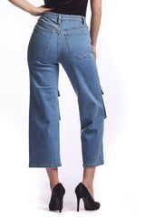 Utility Cargo Denim High-Rise Cropped Multi-Pocket