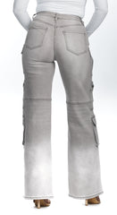 High-Rise Cargo Jeans - Light Gray Utility Flare