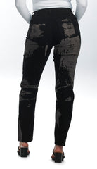 High-Rise Black Jeans - Faded Abstract Print