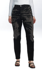 High-Rise Black Jeans - Faded Abstract Print