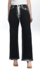 High-Rise Black Jeans - Silver Metallic Print Seam