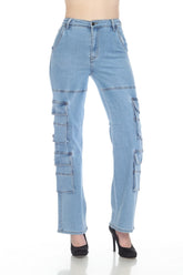 Light Blue Cargo Jeans Multi-Pocket Utility