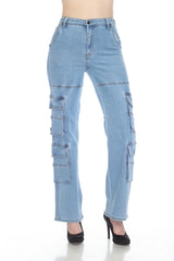 Light Blue Cargo Jeans Multi-Pocket Utility