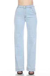 High Rise Baby Light Blue Wash Straight Leg Jeans TENCEL