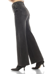 High Rise Vintage Black Wash Wide Leg Stretch Denim Jeans