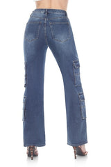 High-Waisted, Straight-Leg Cargo Jeans