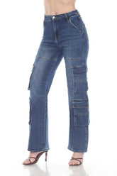 High-Waisted, Straight-Leg Cargo Jeans