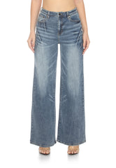 Skyrise Wide-Leg Jeans In a Mid-Blue Wash