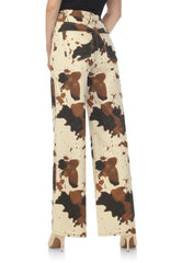 High Waisted, Cow-Print Denim Wide-Leg Jeans