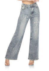 High-Waisted, Wide Leg, cross-embroidered