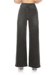 High Rise Rhinestone Wide Leg Denim Jeans Black