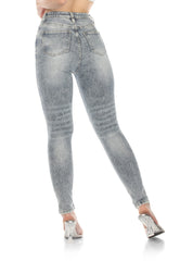 High Rise Acid Wash Cross Patch Skinny Jeans