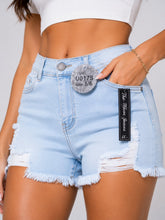 Women's High Rise Distressed Denim Shorts Light Wash Raw Hem