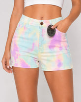 Women's Pastel Tie Dye High Rise Summer Stretch Denim Shorts