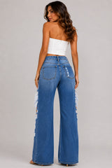 High Rise Destroyed Wide Leg Distressed Baggy Denim Jeans