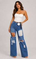 High Rise Destroyed Wide Leg Distressed Baggy Denim Jeans