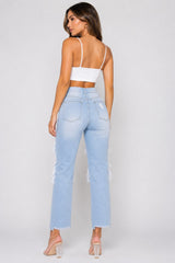 High-Rise Boyfriend Fit Distressed Light Jeans