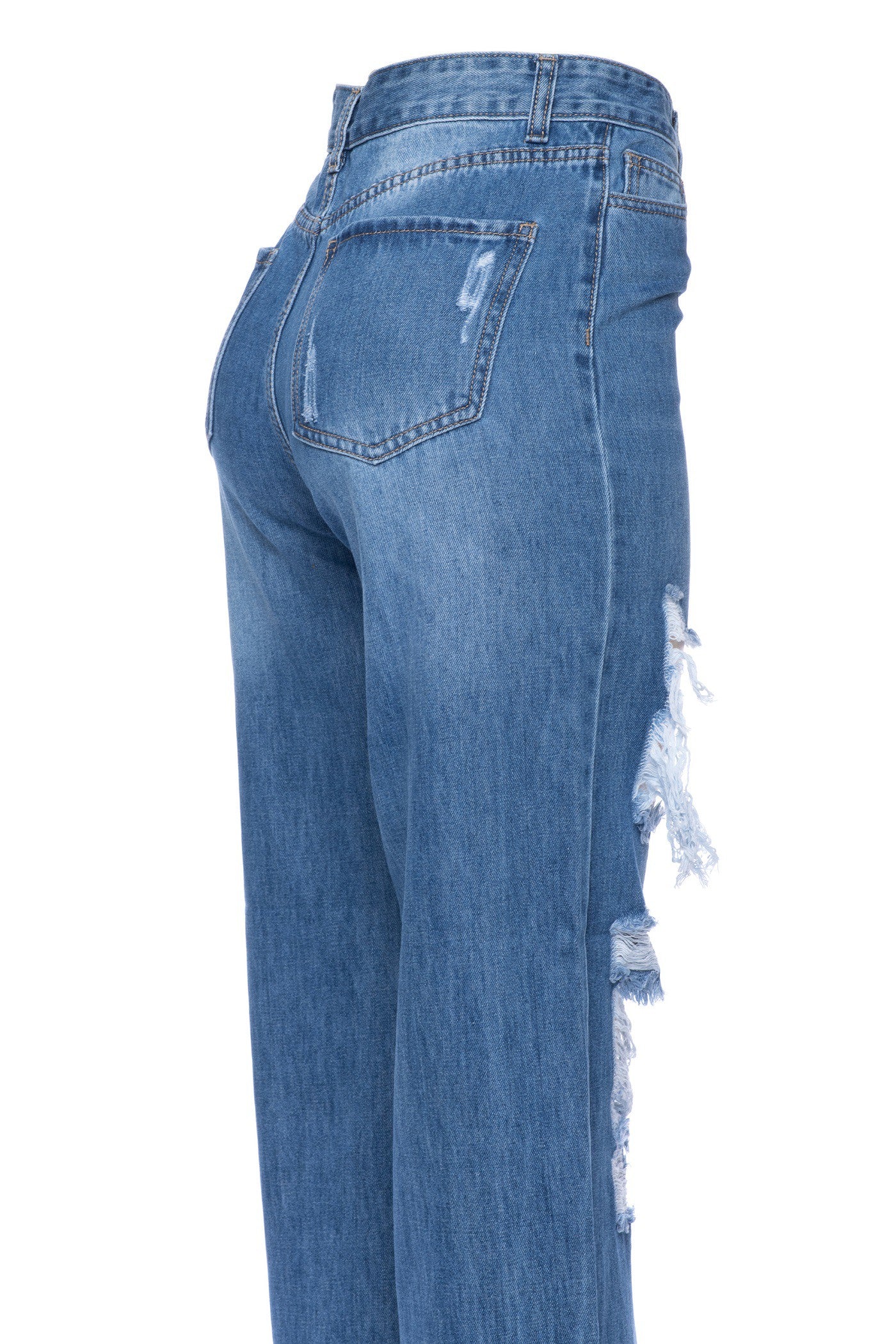 Faded Wide-Leg Jeans with Heavy Distressing