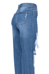 Shredded High-Rise Wide-Leg Jeans