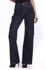 High Waisted, Cargo Straight Jeans