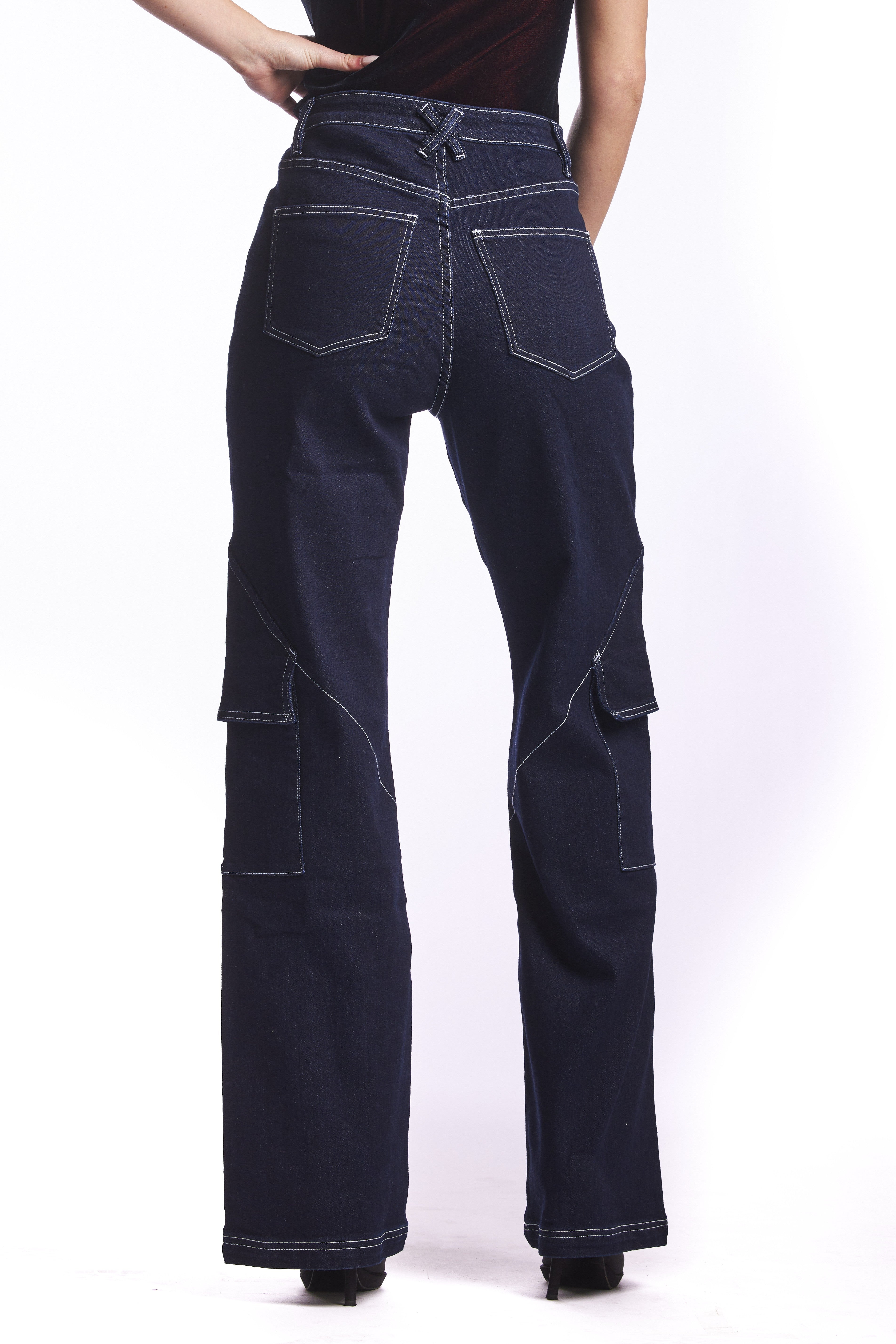 High Waisted, Cargo Straight Jeans