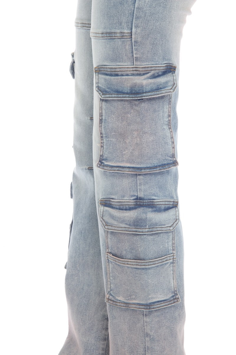 High Waisted , Cargo Straight Jeans