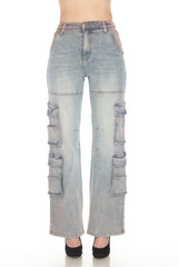 High Waisted , Cargo Straight Jeans