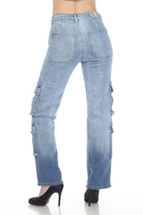 High Waisted, Straight Cargo Jeans